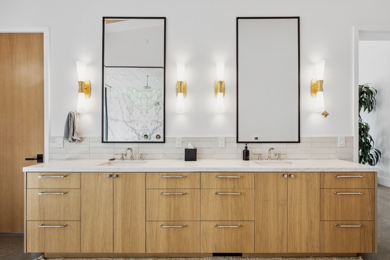 Primary bedroom bathroom with double sinks